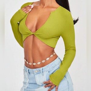 Stylish Green Long Sleeve Crop Top